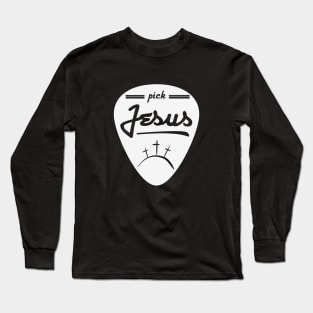 Pick Jesus (Guitar pick satire) White graphic Long Sleeve T-Shirt